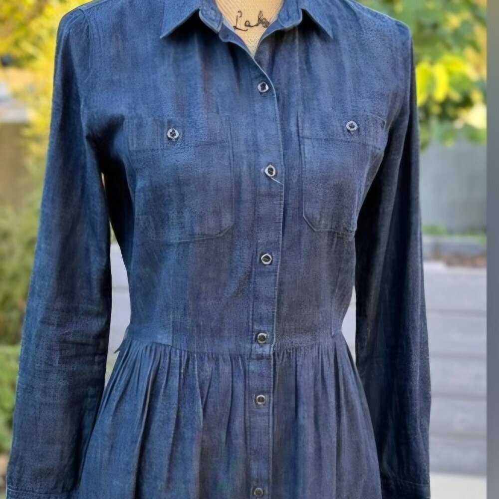 Chambray Denim Mini Shirt Dress | Western Cowgirl | Button Front | Size M (4/6)